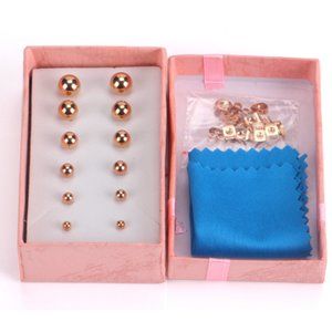 114.  NEW!! Rosegold Fashion Smooth Round Ball Mixed Size 6pairs/Boxes Earrings
